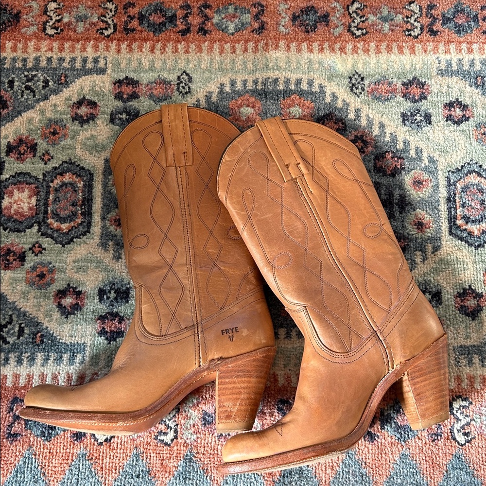 Vintage Frye Brown Leather Cowboy Boots